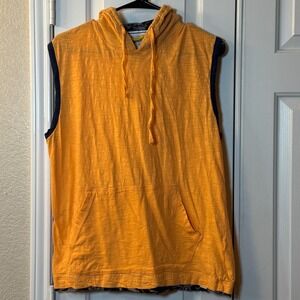 Free Planet Mustard Yellow Hoodie Sleeveless Black Tropical Accents Men's Sz M